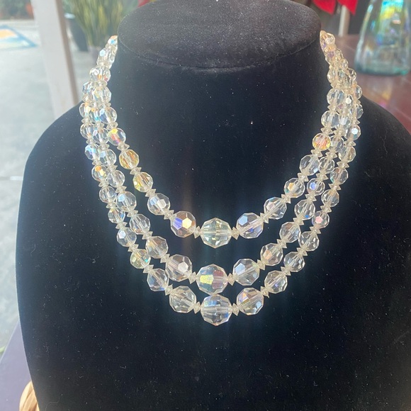 1950’s vintage AB Crystal three strand necklace 16” - Picture 3 of 12